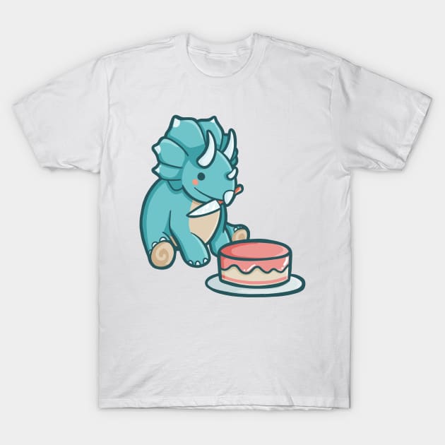 Cute Triceratops with cake, Dino, Dinosaur T-Shirt by hugadino